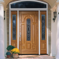 Wood Entry Door with Arched Glaze Style Glass